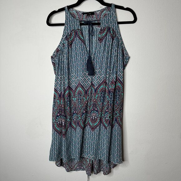 Olivaceous Teal Pink Multi Color Paisley Sleeveless Flowy Mini Tie VFront Small - Picture 13 of 13